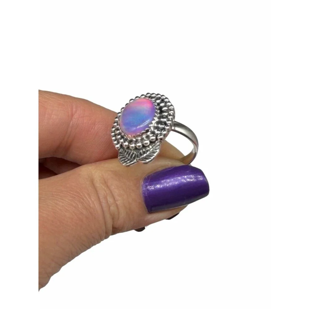 Aurora Fire Opal Ring Size 8 Solid 925 Sterling Silver Aura